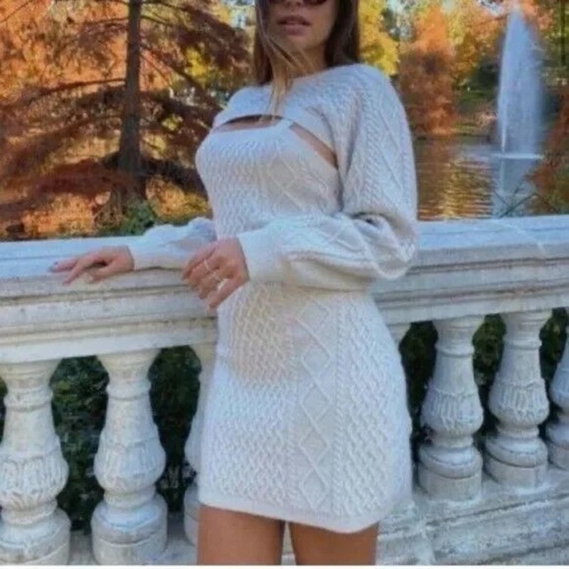 House Of Harlow Ribbed Cable Knit Sweater Dress